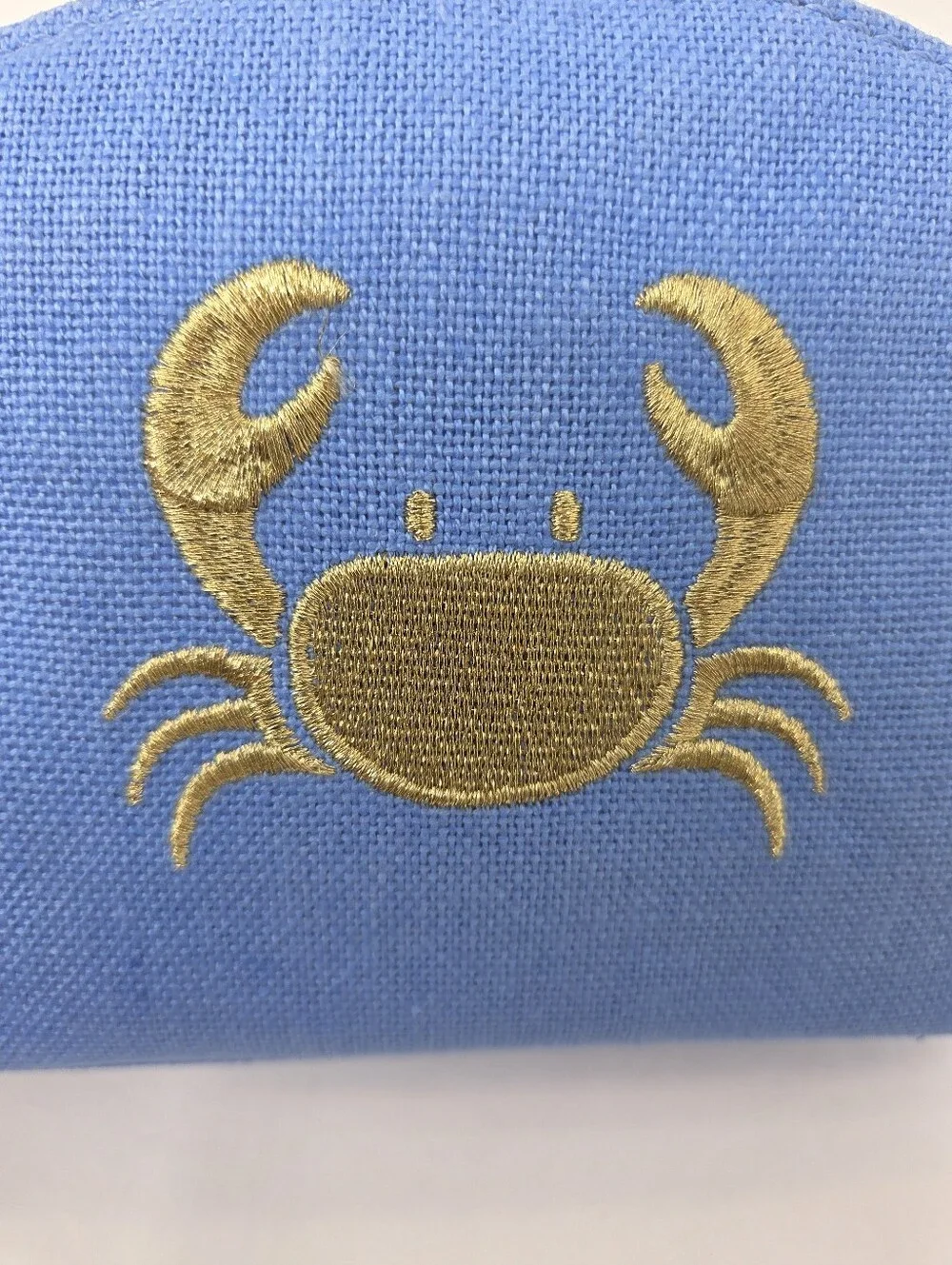 Spartina 449 Small Blue Cosmetic Case Gold Metallic Embroidered Crab NEW